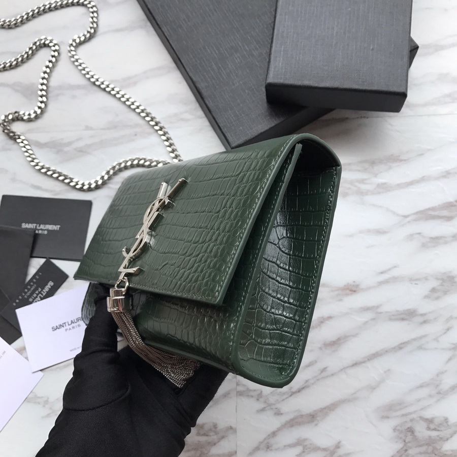474366 KATE SMALL WITH TASSEL IN EMBOSSED CROCODILE SHINY LEATHER, YSL Saint Laurent