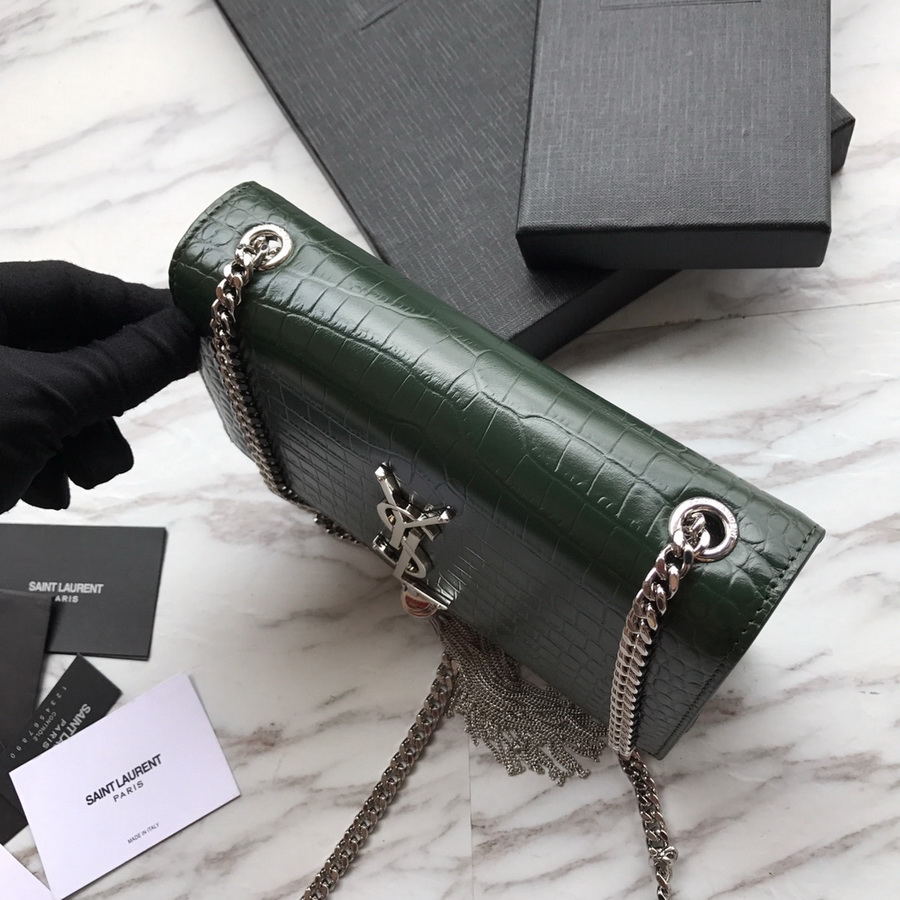 474366 KATE SMALL WITH TASSEL IN EMBOSSED CROCODILE SHINY LEATHER, YSL Saint Laurent