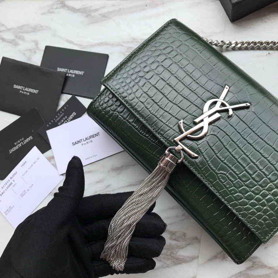 474366 KATE SMALL WITH TASSEL IN EMBOSSED CROCODILE SHINY LEATHER, YSL Saint Laurent