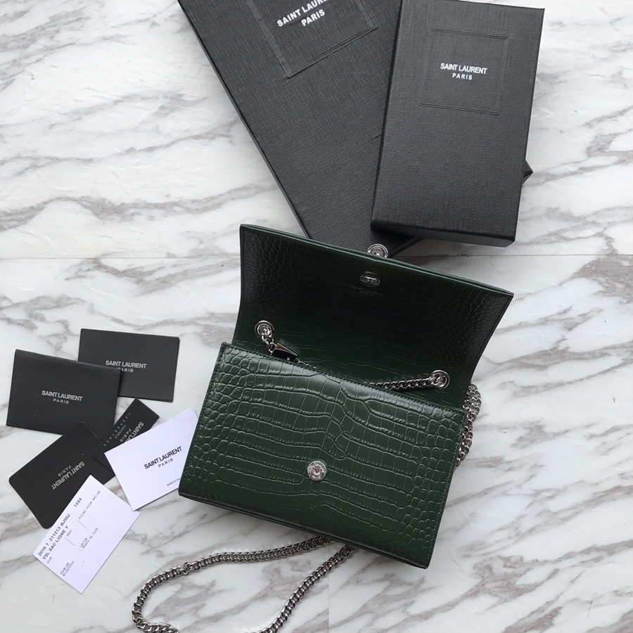 474366 KATE SMALL WITH TASSEL IN EMBOSSED CROCODILE SHINY LEATHER, YSL Saint Laurent