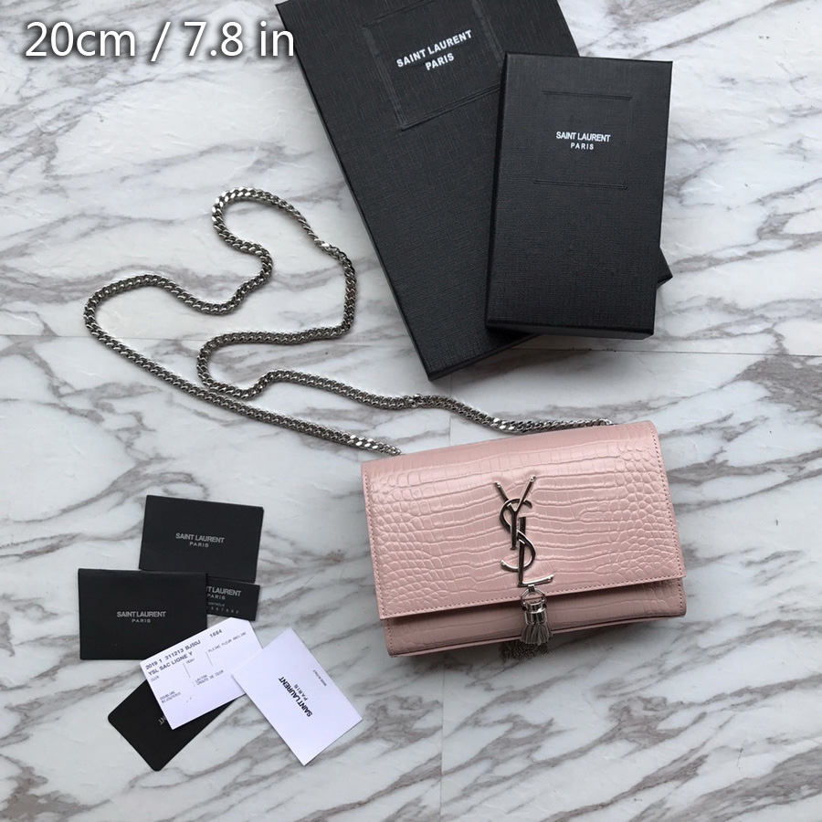 474366 KATE SMALL WITH TASSEL IN EMBOSSED CROCODILE SHINY LEATHER, YSL Saint Laurent