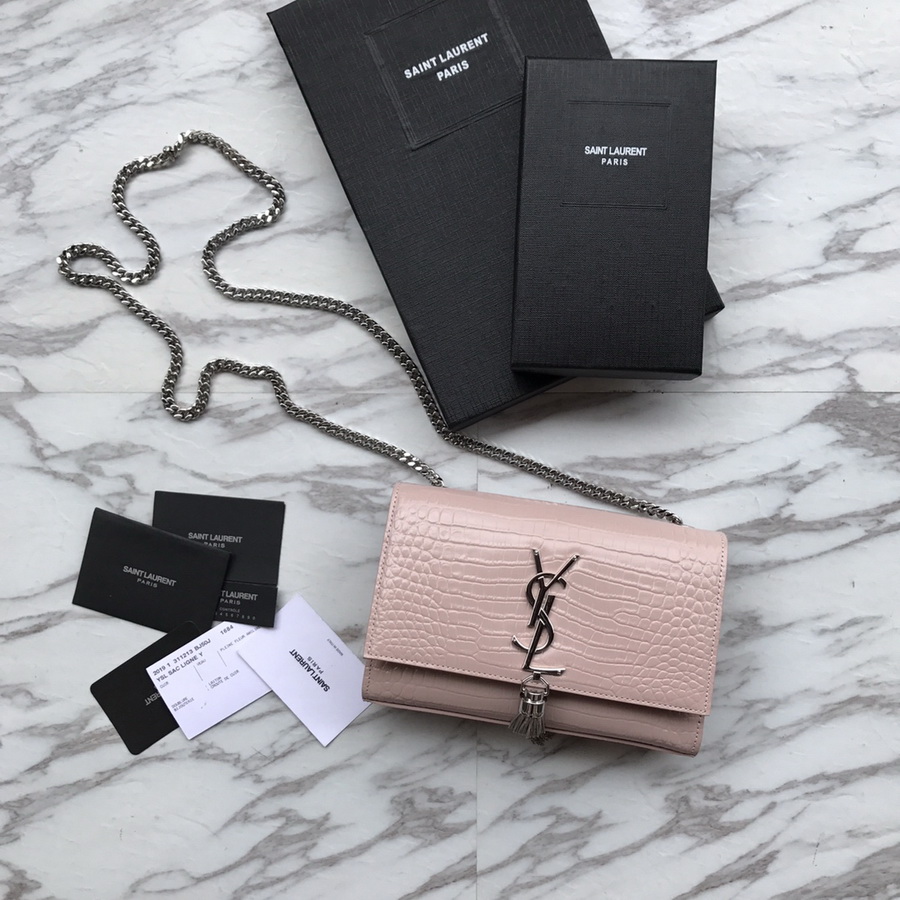 474366 KATE SMALL WITH TASSEL IN EMBOSSED CROCODILE SHINY LEATHER, YSL Saint Laurent