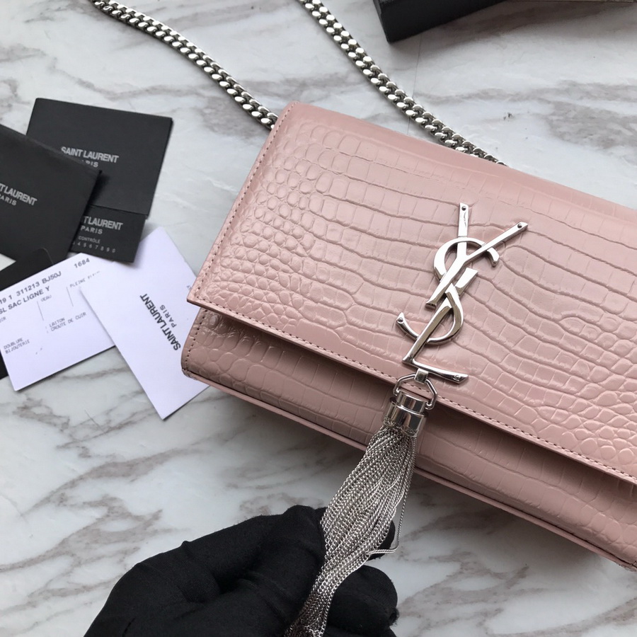 474366 KATE SMALL WITH TASSEL IN EMBOSSED CROCODILE SHINY LEATHER, YSL Saint Laurent