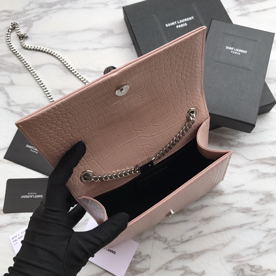 474366 KATE SMALL WITH TASSEL IN EMBOSSED CROCODILE SHINY LEATHER, YSL Saint Laurent