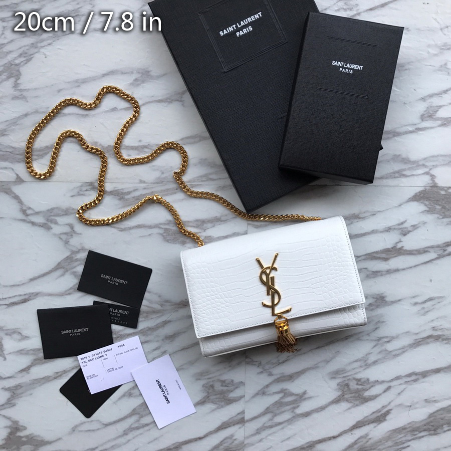 474366 KATE SMALL WITH TASSEL IN EMBOSSED CROCODILE SHINY LEATHER, YSL Saint Laurent