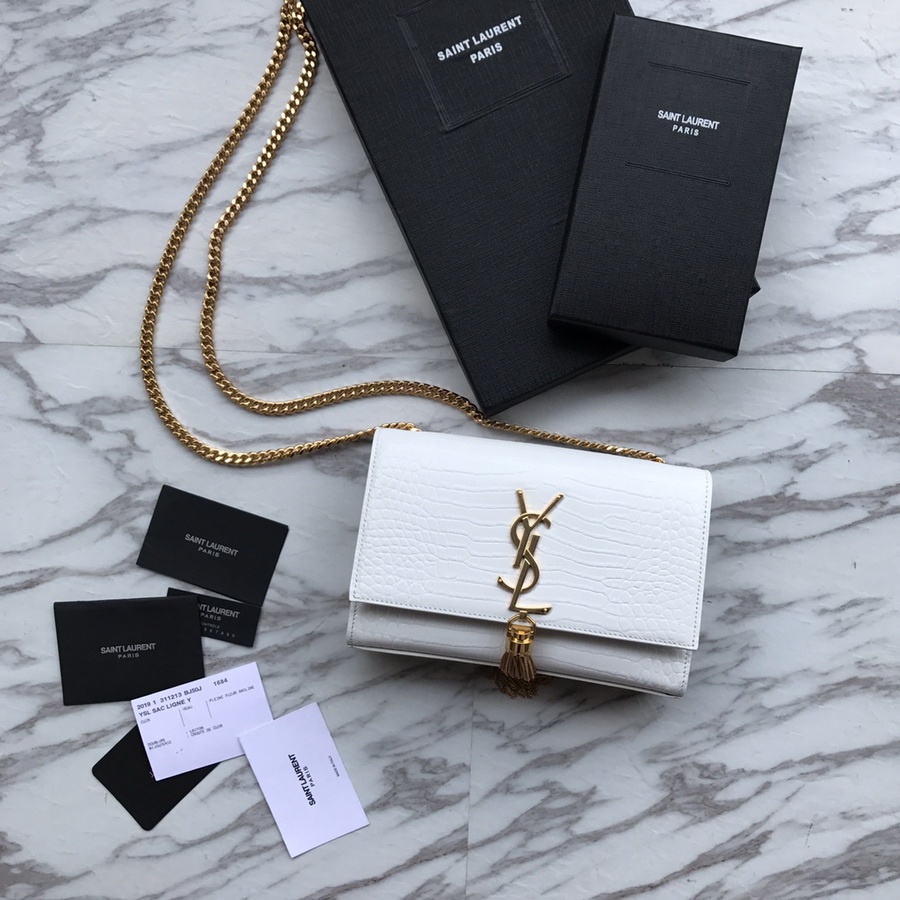 474366 KATE SMALL WITH TASSEL IN EMBOSSED CROCODILE SHINY LEATHER, YSL Saint Laurent