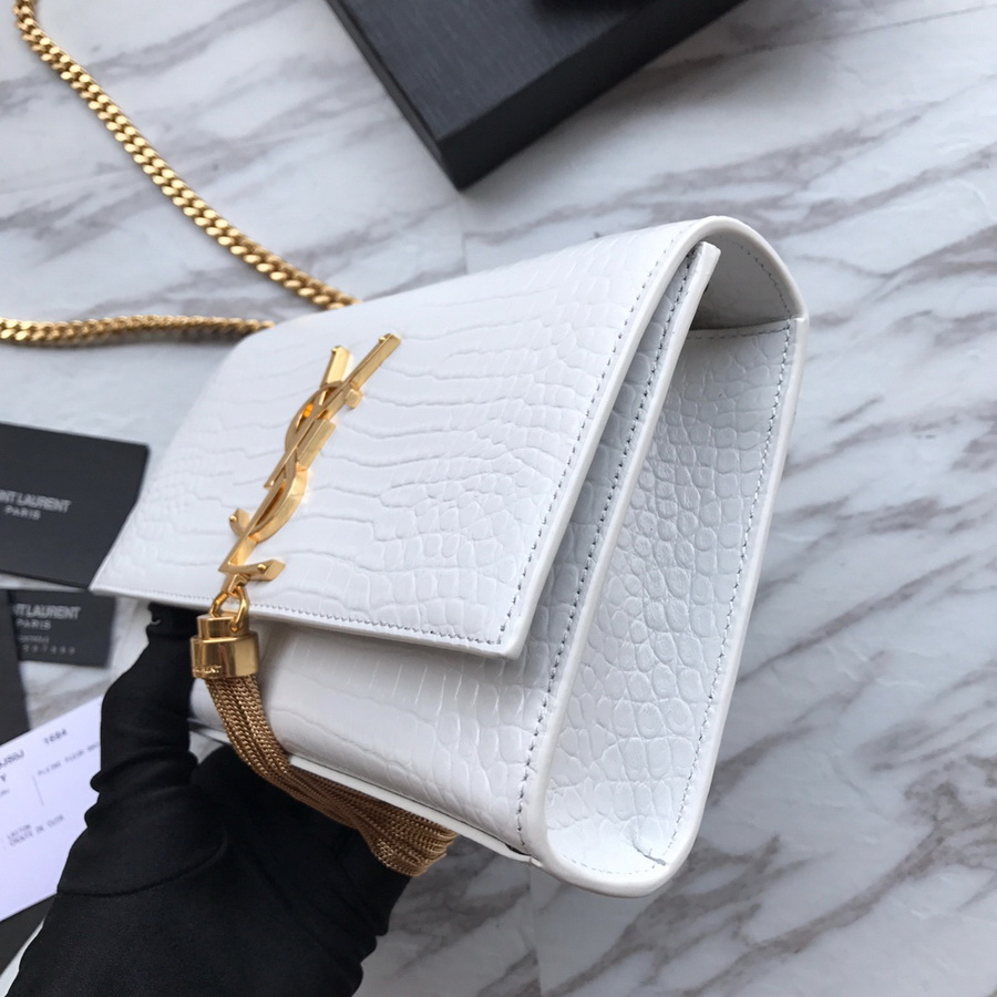 474366 KATE SMALL WITH TASSEL IN EMBOSSED CROCODILE SHINY LEATHER, YSL Saint Laurent