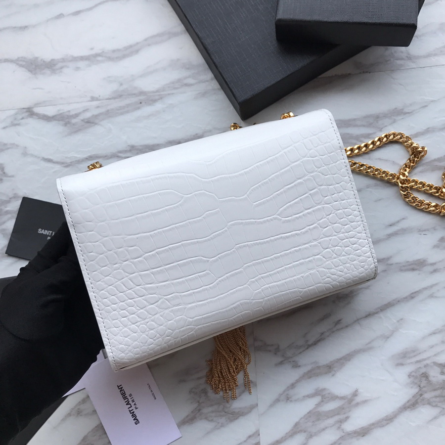 474366 KATE SMALL WITH TASSEL IN EMBOSSED CROCODILE SHINY LEATHER, YSL Saint Laurent