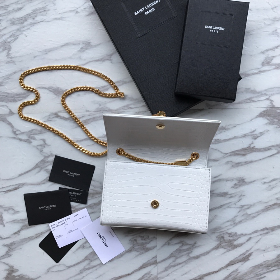 474366 KATE SMALL WITH TASSEL IN EMBOSSED CROCODILE SHINY LEATHER, YSL Saint Laurent