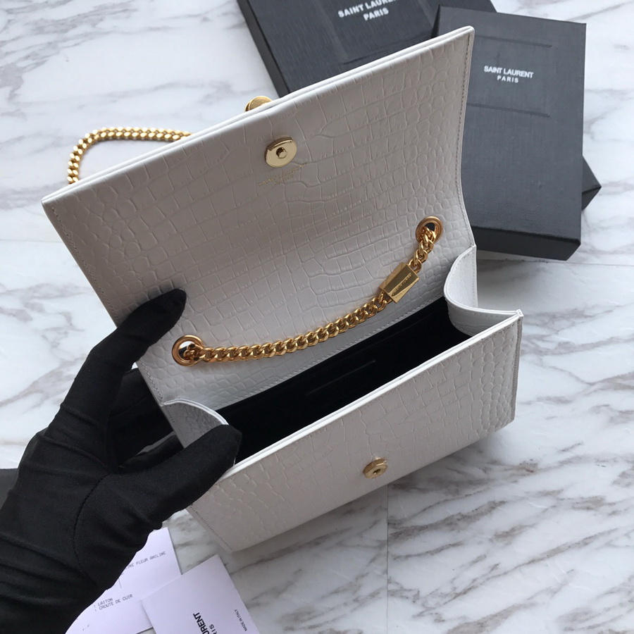 474366 KATE SMALL WITH TASSEL IN EMBOSSED CROCODILE SHINY LEATHER, YSL Saint Laurent
