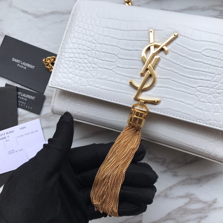 474366 KATE SMALL WITH TASSEL IN EMBOSSED CROCODILE SHINY LEATHER, YSL Saint Laurent