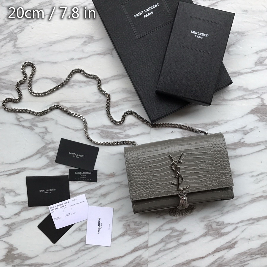 474366 KATE SMALL WITH TASSEL IN EMBOSSED CROCODILE SHINY LEATHER, YSL Saint Laurent