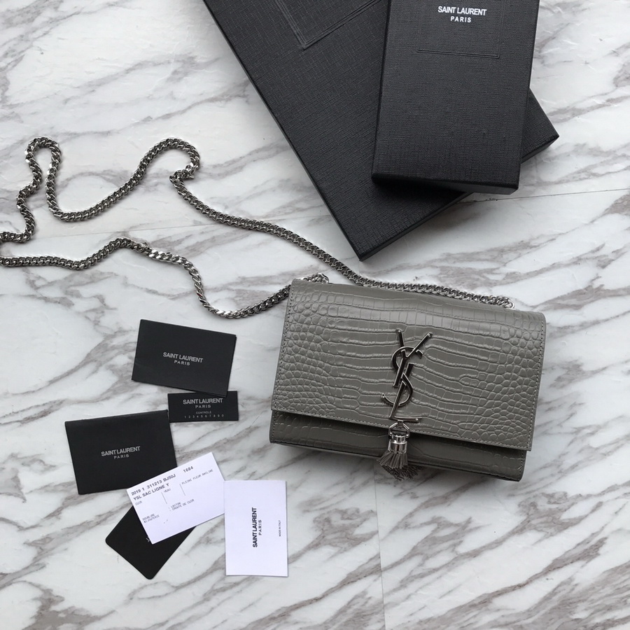 474366 KATE SMALL WITH TASSEL IN EMBOSSED CROCODILE SHINY LEATHER, YSL Saint Laurent