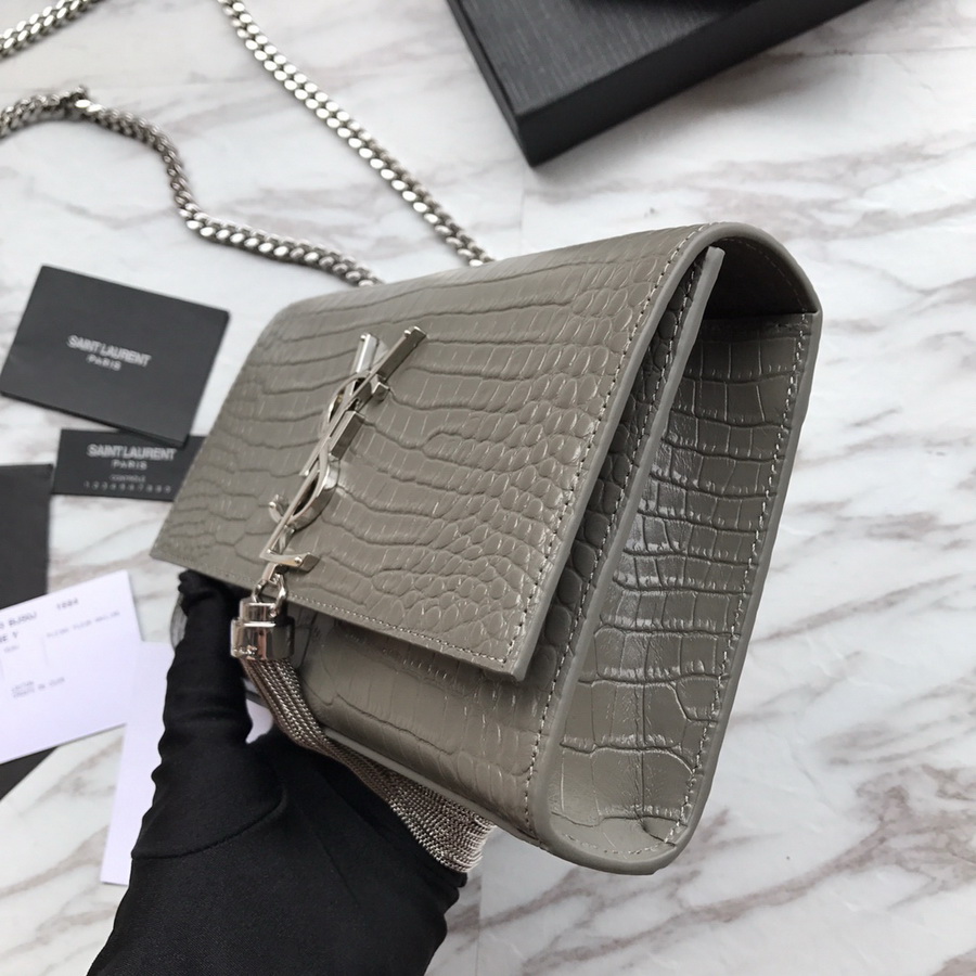 474366 KATE SMALL WITH TASSEL IN EMBOSSED CROCODILE SHINY LEATHER, YSL Saint Laurent