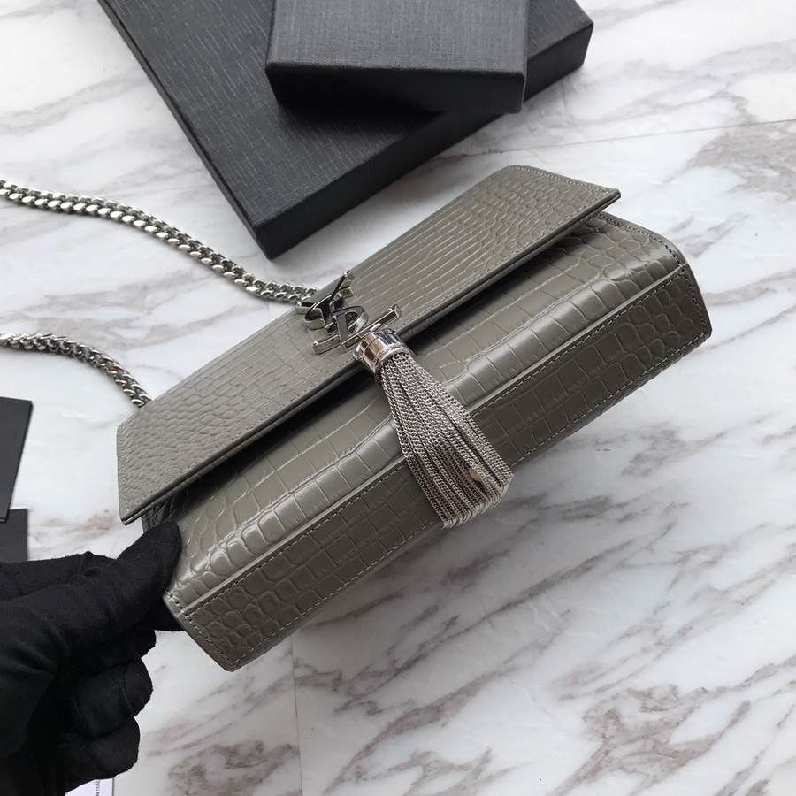 474366 KATE SMALL WITH TASSEL IN EMBOSSED CROCODILE SHINY LEATHER, YSL Saint Laurent