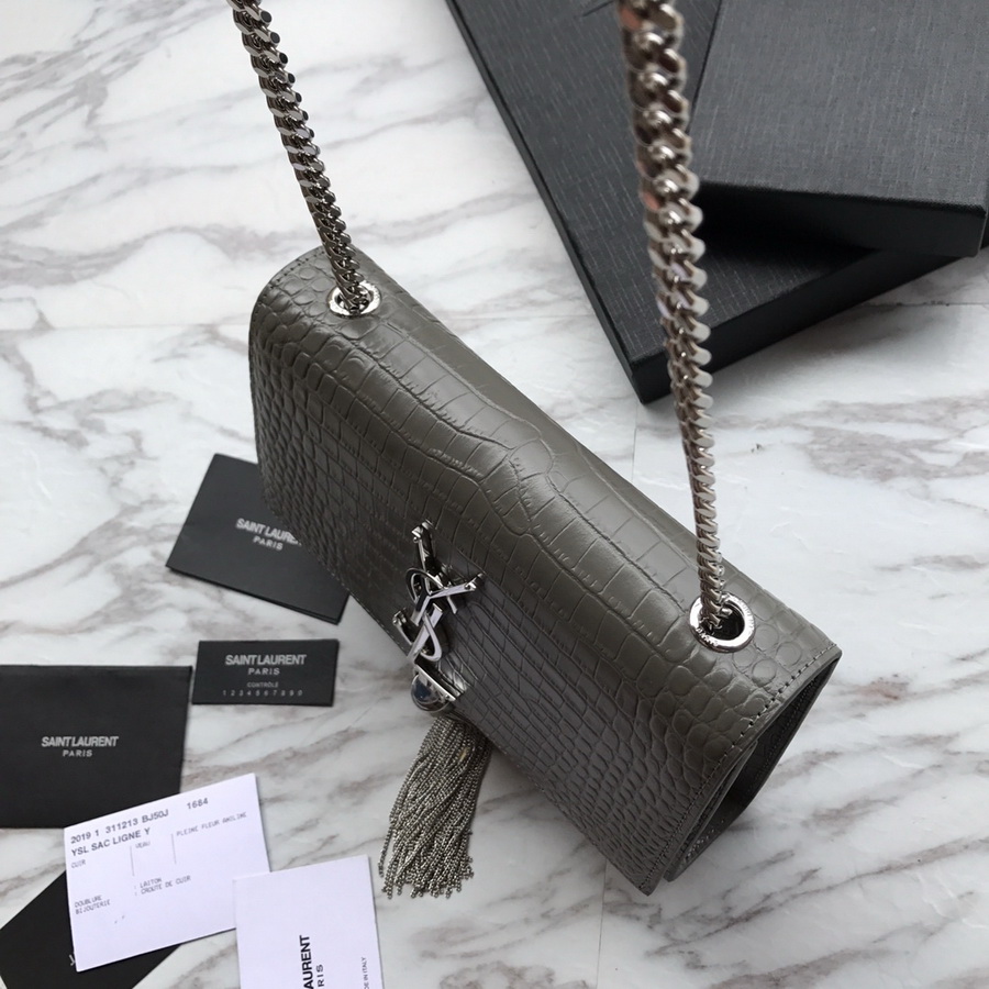 474366 KATE SMALL WITH TASSEL IN EMBOSSED CROCODILE SHINY LEATHER, YSL Saint Laurent