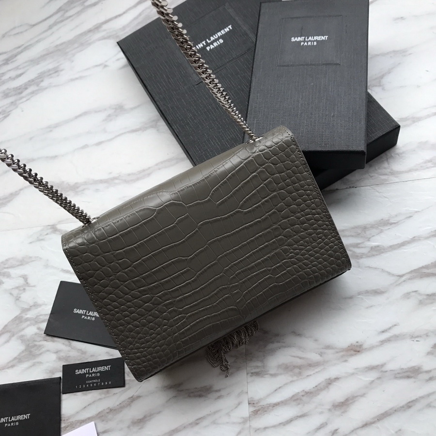 474366 KATE SMALL WITH TASSEL IN EMBOSSED CROCODILE SHINY LEATHER, YSL Saint Laurent
