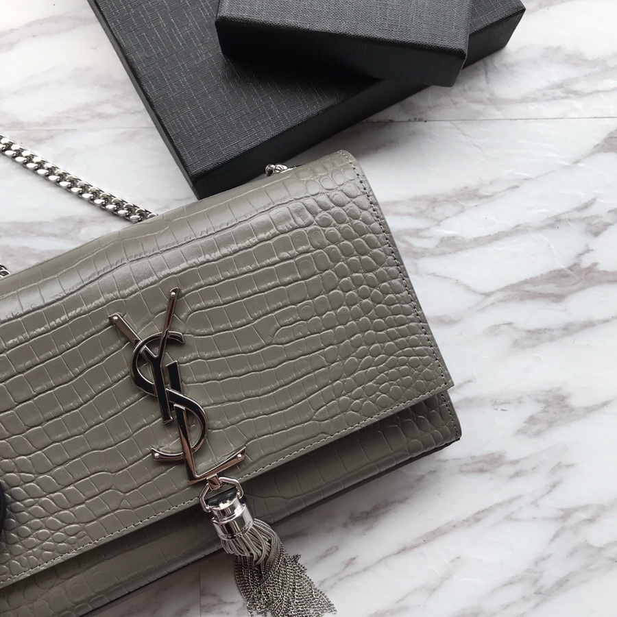 474366 KATE SMALL WITH TASSEL IN EMBOSSED CROCODILE SHINY LEATHER, YSL Saint Laurent