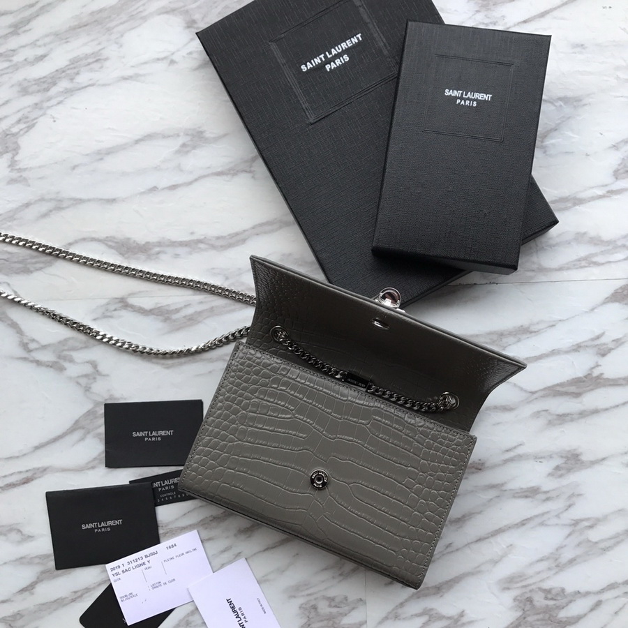474366 KATE SMALL WITH TASSEL IN EMBOSSED CROCODILE SHINY LEATHER, YSL Saint Laurent