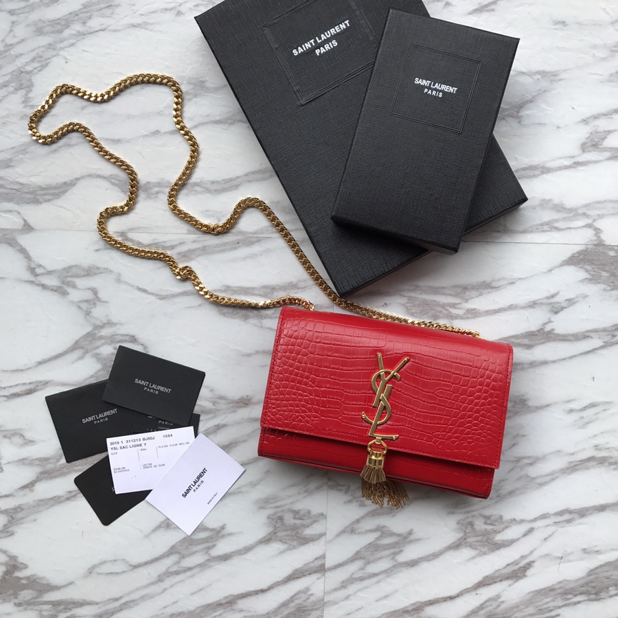 474366 KATE SMALL WITH TASSEL IN EMBOSSED CROCODILE SHINY LEATHER, YSL Saint Laurent