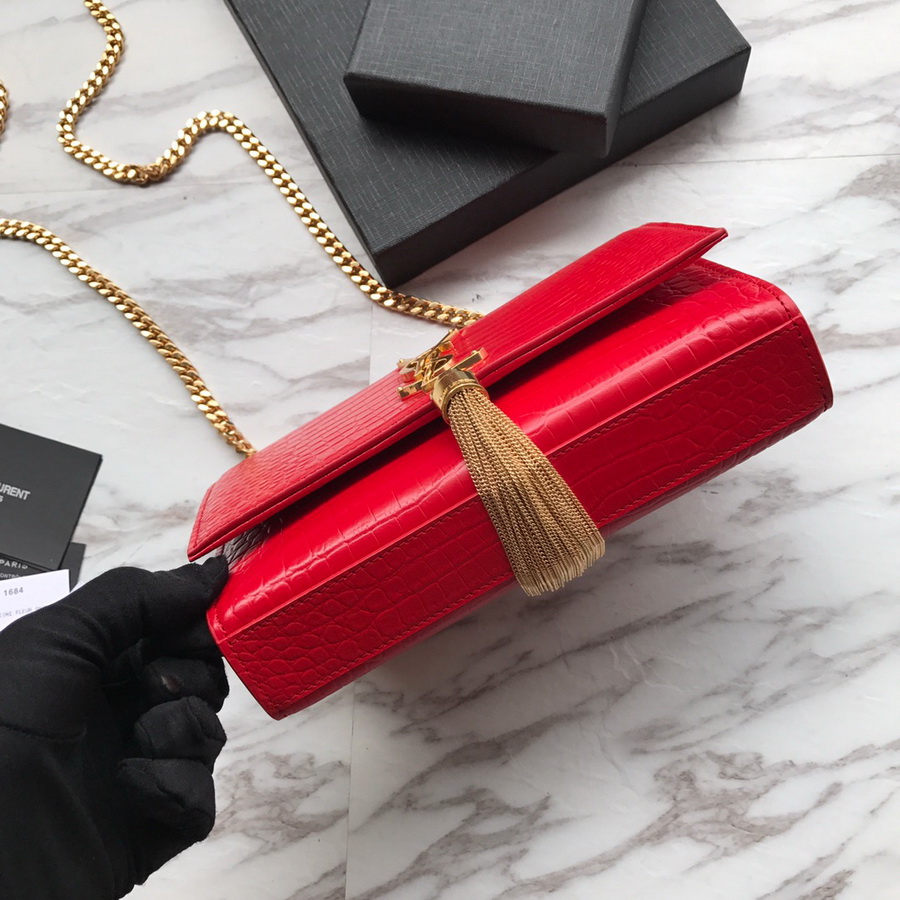 474366 KATE SMALL WITH TASSEL IN EMBOSSED CROCODILE SHINY LEATHER, YSL Saint Laurent
