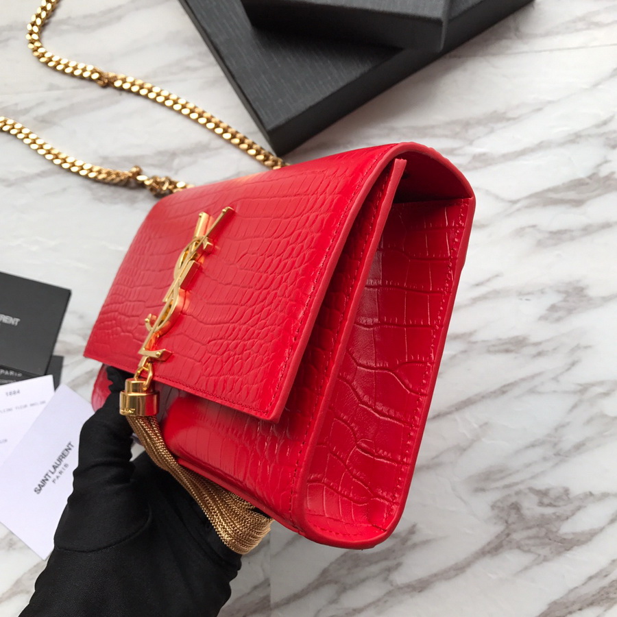 474366 KATE SMALL WITH TASSEL IN EMBOSSED CROCODILE SHINY LEATHER, YSL Saint Laurent