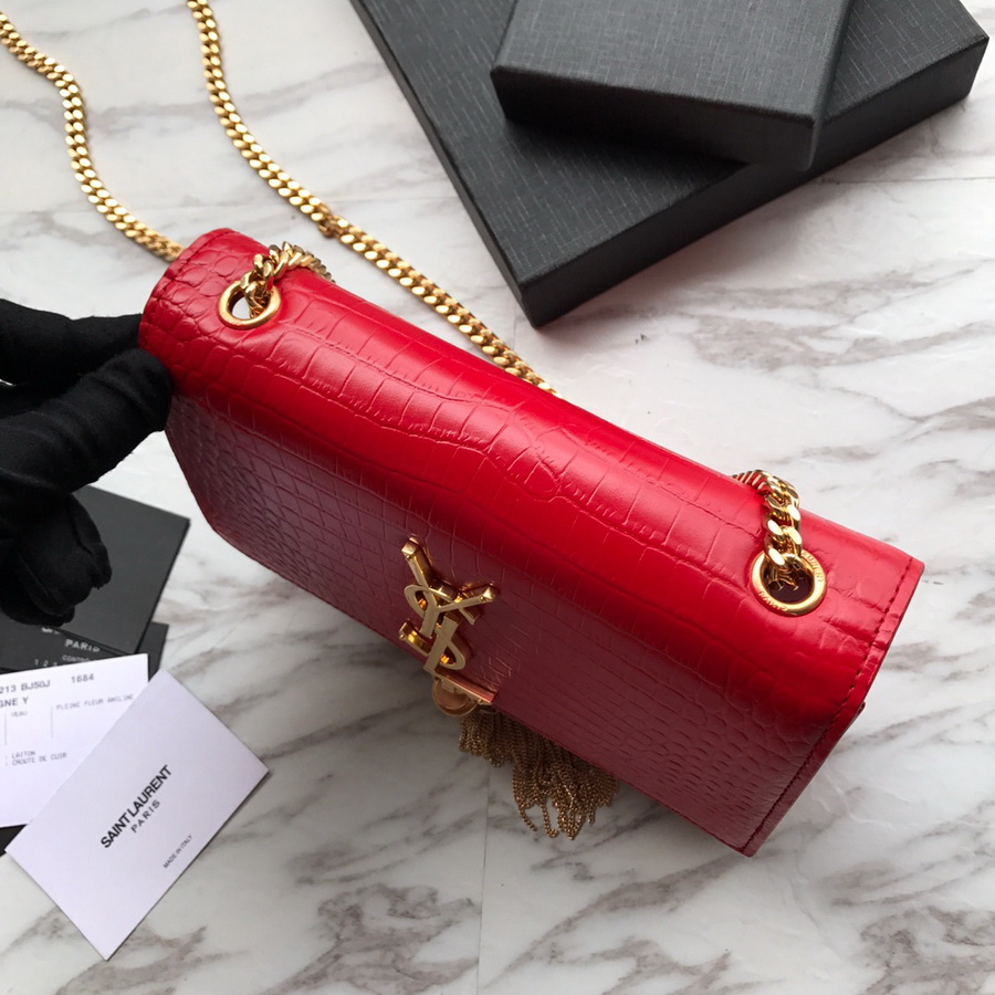474366 KATE SMALL WITH TASSEL IN EMBOSSED CROCODILE SHINY LEATHER, YSL Saint Laurent