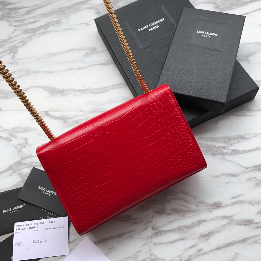 474366 KATE SMALL WITH TASSEL IN EMBOSSED CROCODILE SHINY LEATHER, YSL Saint Laurent