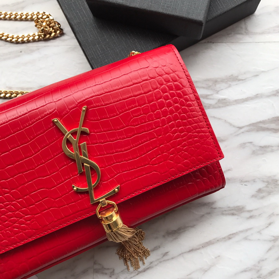 474366 KATE SMALL WITH TASSEL IN EMBOSSED CROCODILE SHINY LEATHER, YSL Saint Laurent