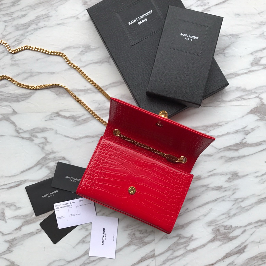 474366 KATE SMALL WITH TASSEL IN EMBOSSED CROCODILE SHINY LEATHER, YSL Saint Laurent
