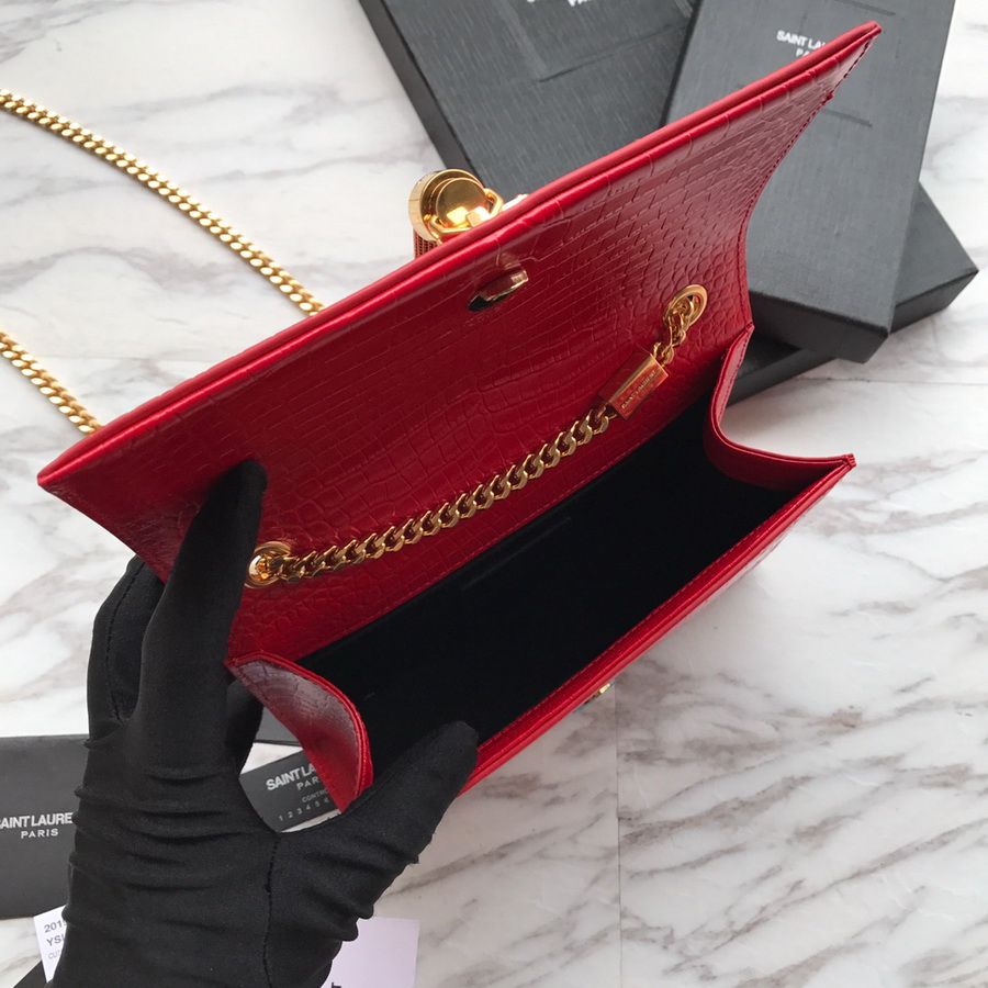 474366 KATE SMALL WITH TASSEL IN EMBOSSED CROCODILE SHINY LEATHER, YSL Saint Laurent