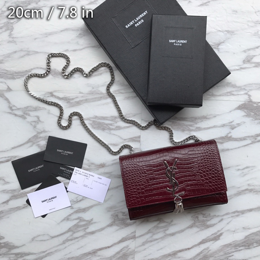 474366 KATE SMALL WITH TASSEL IN EMBOSSED CROCODILE SHINY LEATHER, YSL Saint Laurent