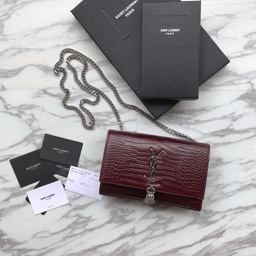 474366 KATE SMALL WITH TASSEL IN EMBOSSED CROCODILE SHINY LEATHER, YSL Saint Laurent