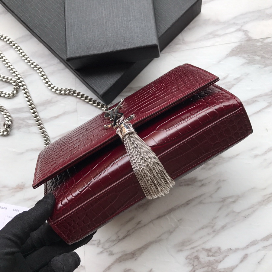 474366 KATE SMALL WITH TASSEL IN EMBOSSED CROCODILE SHINY LEATHER, YSL Saint Laurent