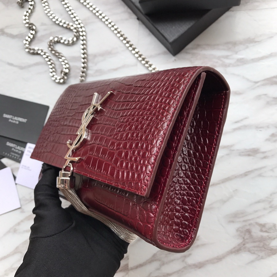 474366 KATE SMALL WITH TASSEL IN EMBOSSED CROCODILE SHINY LEATHER, YSL Saint Laurent