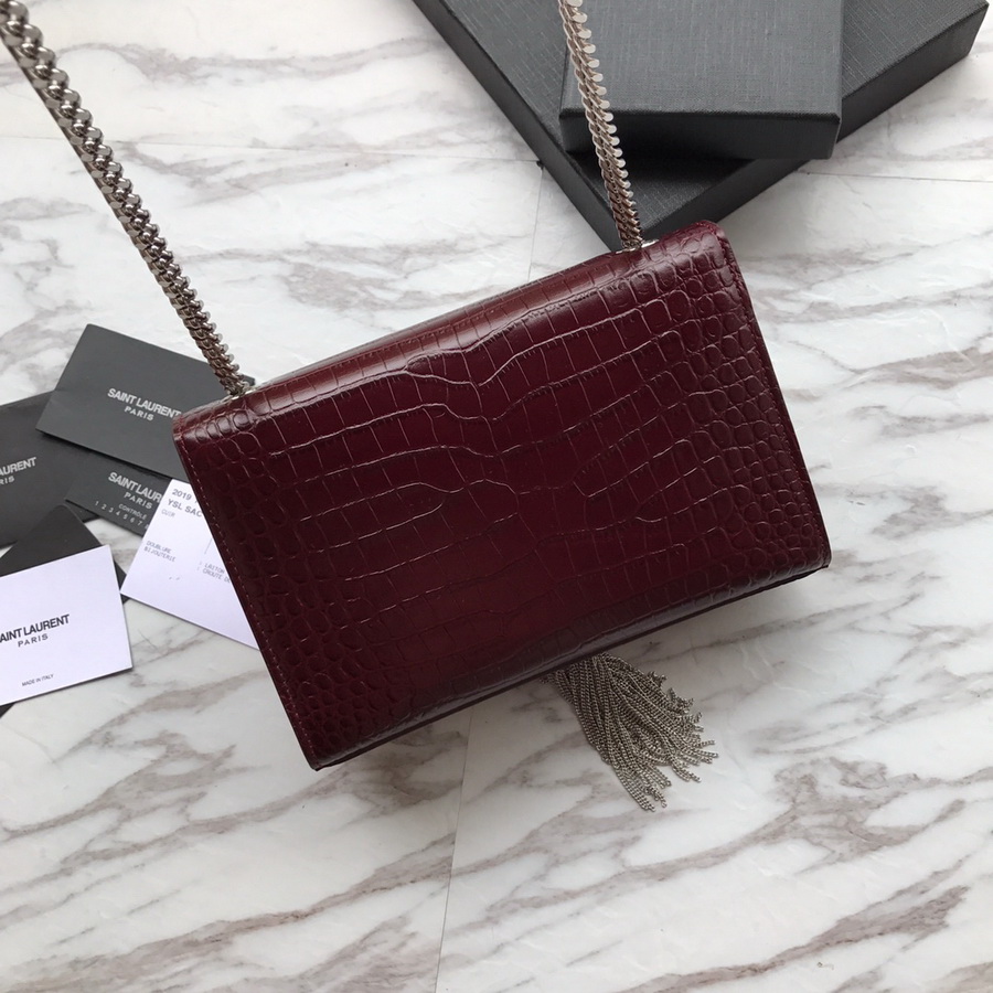 474366 KATE SMALL WITH TASSEL IN EMBOSSED CROCODILE SHINY LEATHER, YSL Saint Laurent
