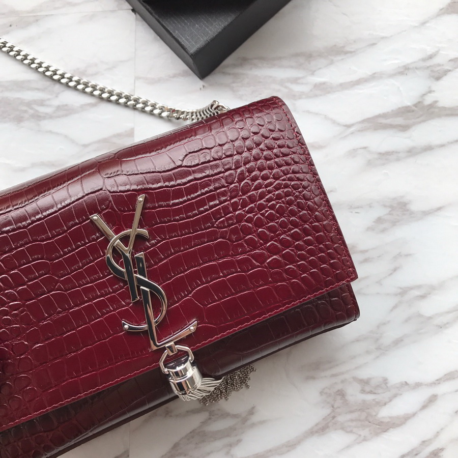 474366 KATE SMALL WITH TASSEL IN EMBOSSED CROCODILE SHINY LEATHER, YSL Saint Laurent