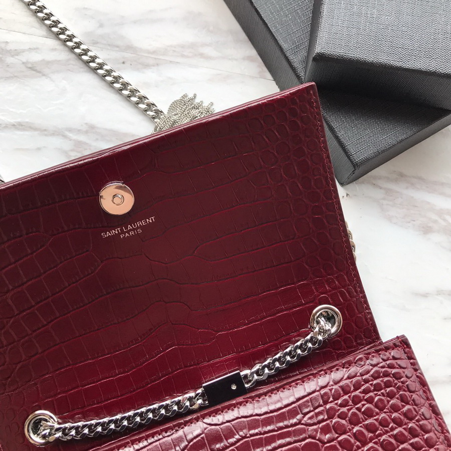 474366 KATE SMALL WITH TASSEL IN EMBOSSED CROCODILE SHINY LEATHER, YSL Saint Laurent
