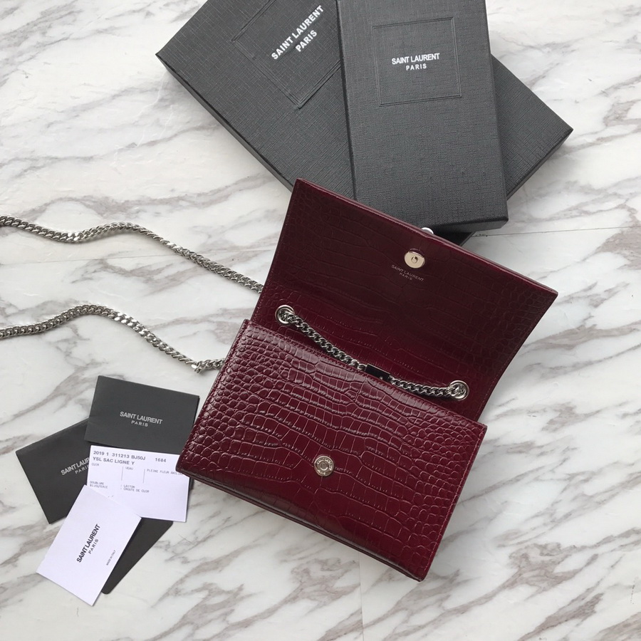 474366 KATE SMALL WITH TASSEL IN EMBOSSED CROCODILE SHINY LEATHER, YSL Saint Laurent