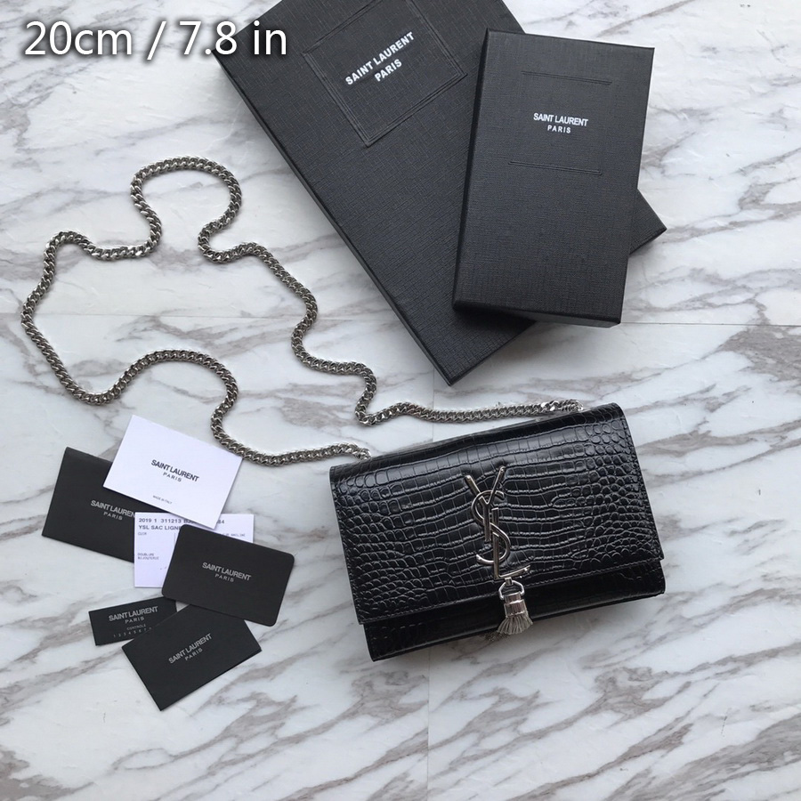 474366 KATE SMALL WITH TASSEL IN EMBOSSED CROCODILE SHINY LEATHER, YSL Saint Laurent