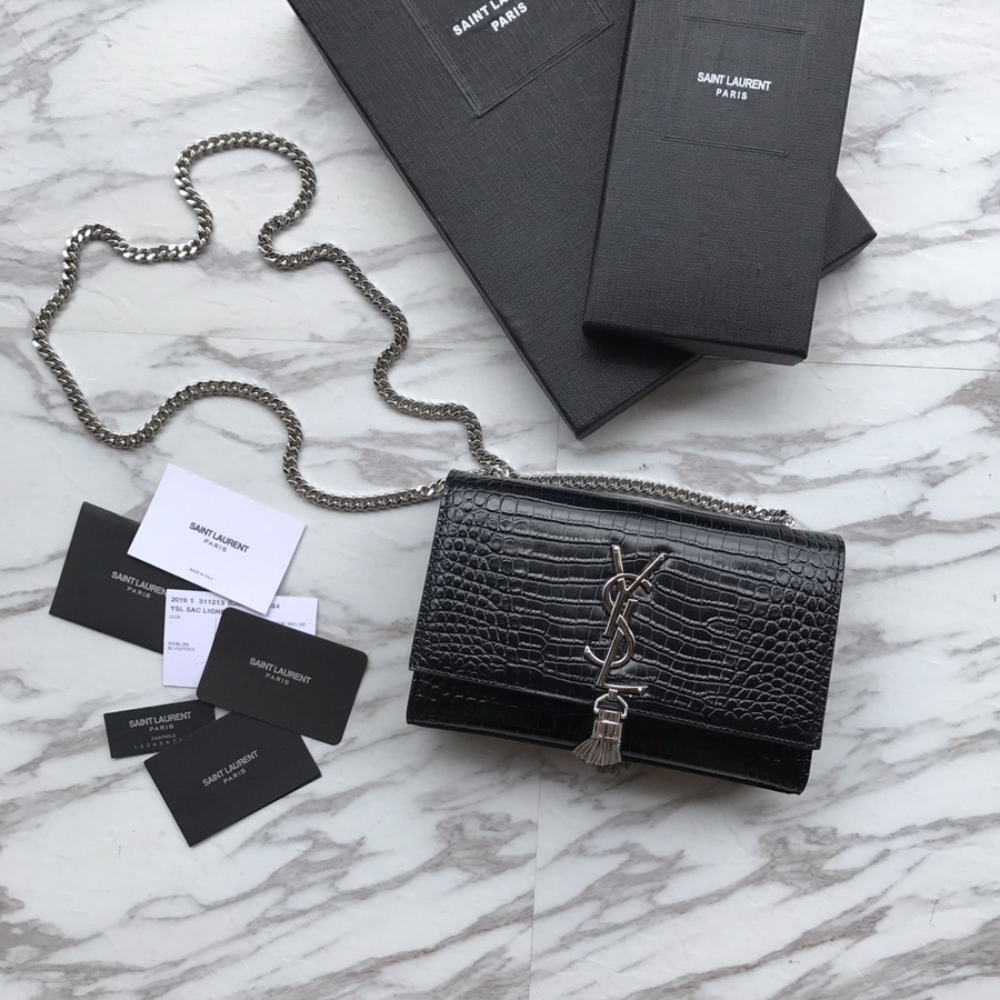 474366 KATE SMALL WITH TASSEL IN EMBOSSED CROCODILE SHINY LEATHER, YSL Saint Laurent