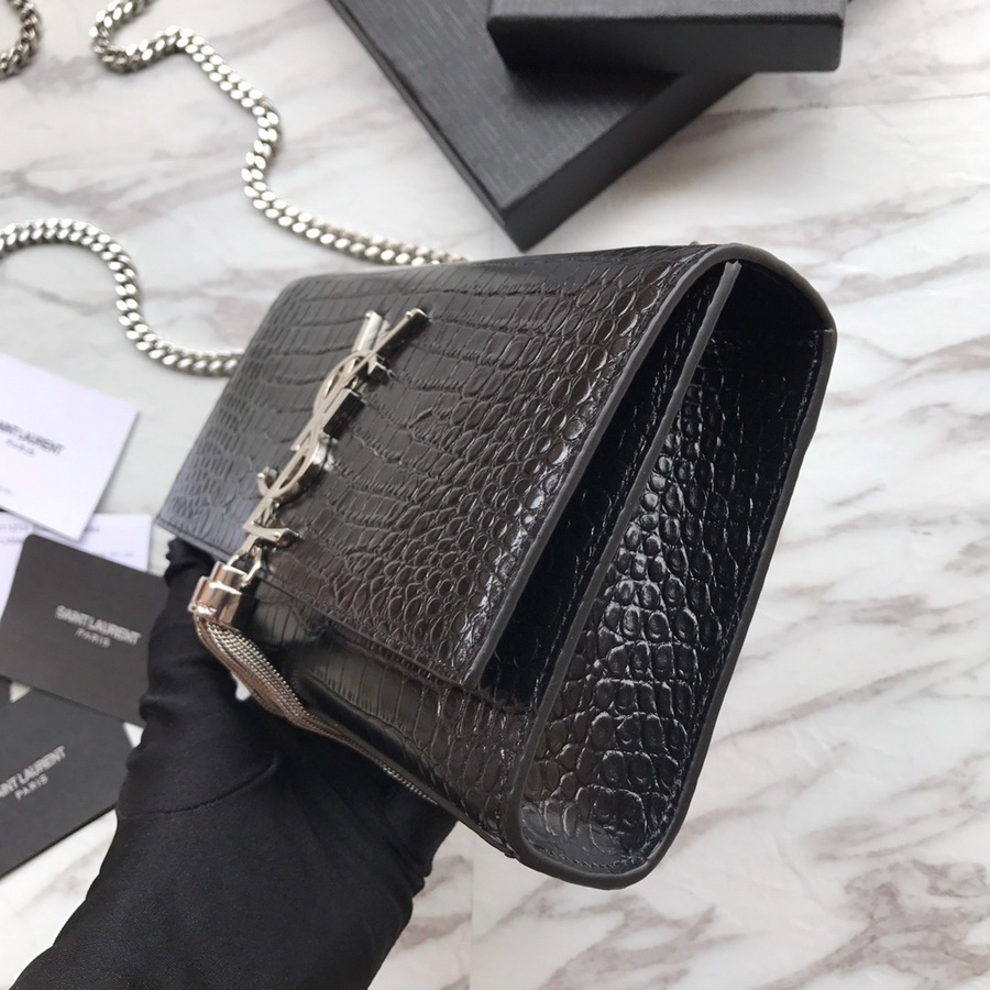 474366 KATE SMALL WITH TASSEL IN EMBOSSED CROCODILE SHINY LEATHER, YSL Saint Laurent