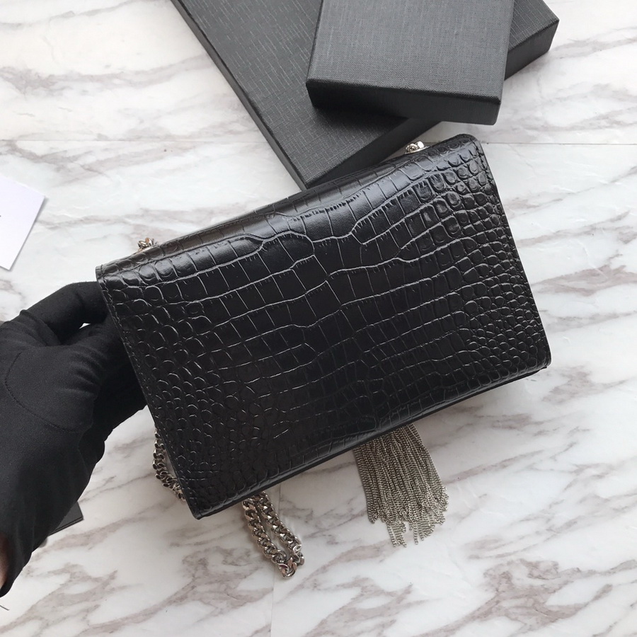 474366 KATE SMALL WITH TASSEL IN EMBOSSED CROCODILE SHINY LEATHER, YSL Saint Laurent