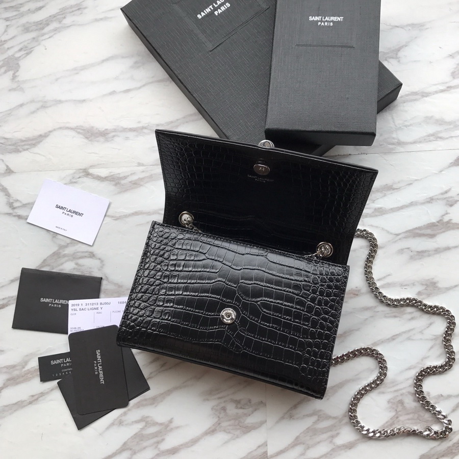 474366 KATE SMALL WITH TASSEL IN EMBOSSED CROCODILE SHINY LEATHER, YSL Saint Laurent