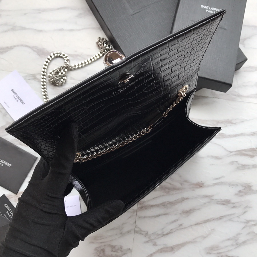 474366 KATE SMALL WITH TASSEL IN EMBOSSED CROCODILE SHINY LEATHER, YSL Saint Laurent