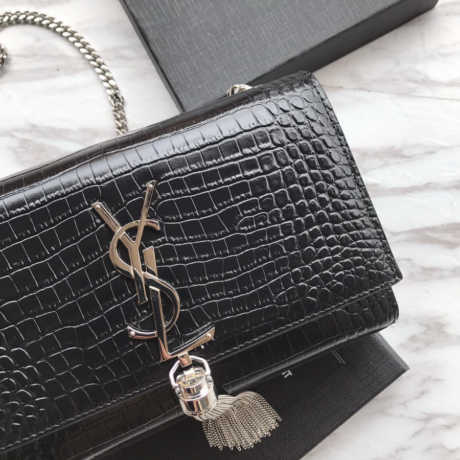 474366 KATE SMALL WITH TASSEL IN EMBOSSED CROCODILE SHINY LEATHER, YSL Saint Laurent