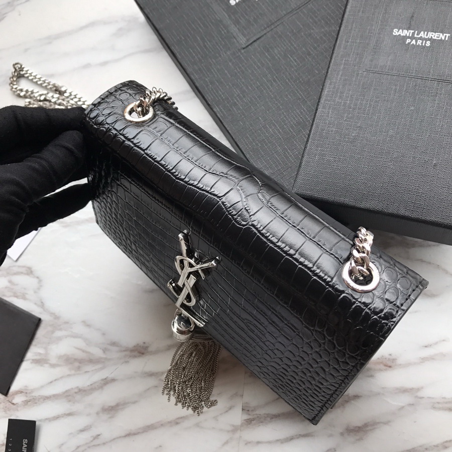 474366 KATE SMALL WITH TASSEL IN EMBOSSED CROCODILE SHINY LEATHER, YSL Saint Laurent