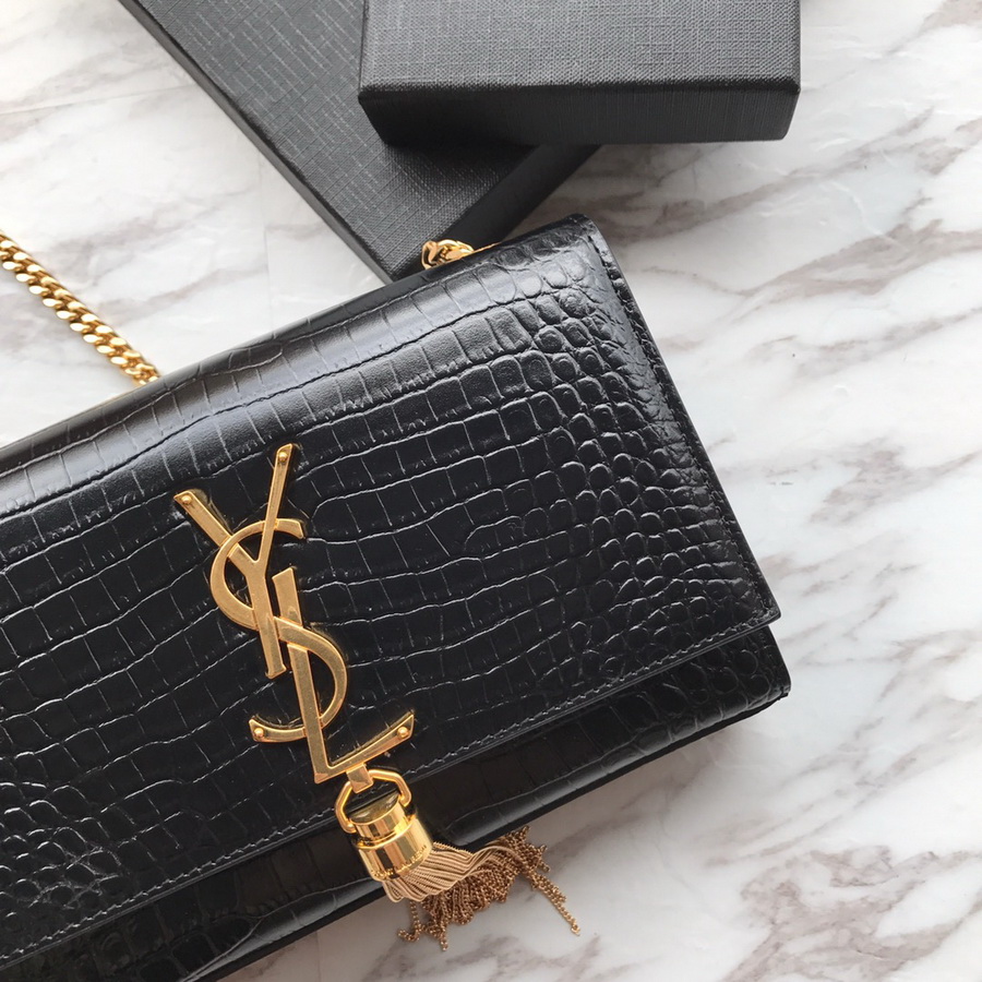 474366 KATE SMALL WITH TASSEL IN EMBOSSED CROCODILE SHINY LEATHER, YSL Saint Laurent