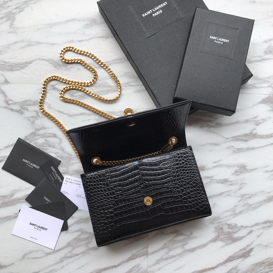 474366 KATE SMALL WITH TASSEL IN EMBOSSED CROCODILE SHINY LEATHER, YSL Saint Laurent