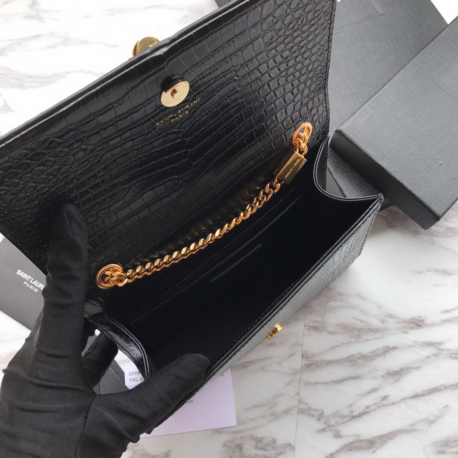 474366 KATE SMALL WITH TASSEL IN EMBOSSED CROCODILE SHINY LEATHER, YSL Saint Laurent